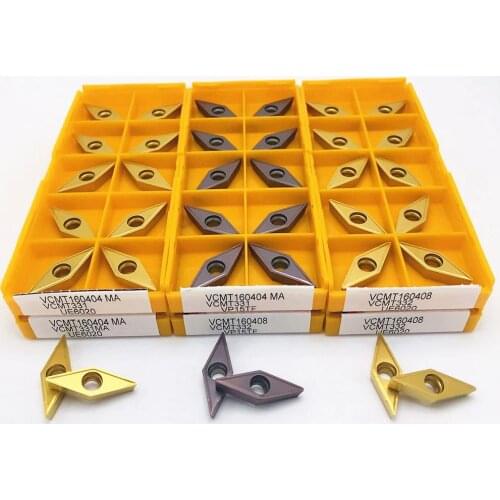 10PCS carbide insert VCMT160404 VCMT160408 MA VP15TF UE6020 US735 cylindrical metal milling cutter VCMT lathe CNC turning tool