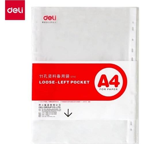 20PCS 100PCS BAG Deli A4 LOOSE LEAF pocket documents 11 holes file loose leaf pocket PP material document loose leaf wholesale