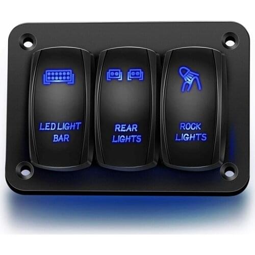 3 Gang Toggle Blue LED Light Rocker Switch Panel for Car Marine Boat Waterproof 12V