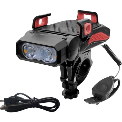 4 in 1 Bicycle Light Rainproof Horn Phone Holder T6 MTB USB Charging LED Cycling Lamp Headlight Aluminum Ultralight Flashlight