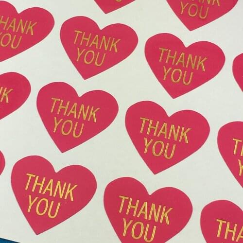 60pcs/lot gold " Thank You"Hand Made With Love " Kawaii heart adhesive stickers For Gift Box Wrapping Paper Hand Sticker