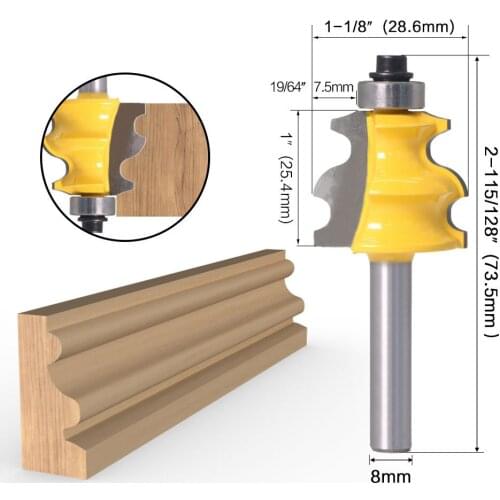 8mm Shank Curve Moulding Router Bit with Bearing Woodworking Handrail Line Milling Cutter