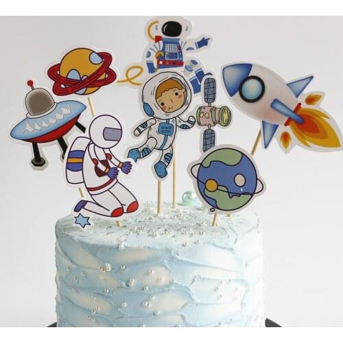 8pcs Space Astronaut Cupcake Toppers Rocket Cake Decoration Planets Cake Toppers for Kids Birthday Party Favors