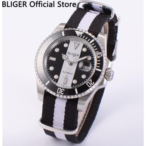 BLIGER Sapphire Glass 40MM White Black Dial Date Magnifier Luminous Marks Ceramic Bezel MIYOTA Automatic Movement Mens Watch D4