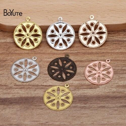 BoYuTe (100 Pieces/Lot) 19MM Metal Brass Stamping Flower Charms for Jewelry Making Diy Materials Wholesale