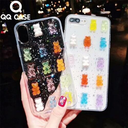 Cute 3D Candy Colors Bear Phone Case For iPhone 12 Mini 11 Pro Max 6 6S 7 8 Plus SE 2020 X XS MAX XR Soft Clear Glitter Cover