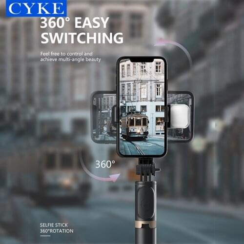 CYKE Q03s Stretch Selfie Stick 360 Degree Rotation Bluetooths Remote Aluminium Smartphone Tripod LED Lights For Huawei Samsung