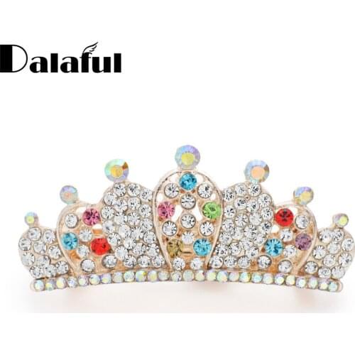 Dalaful Charm Multicolor Crystal Cute Crown Hair Wear Hairpin Exquisite Fashion Bridal For Women Lady F145 New