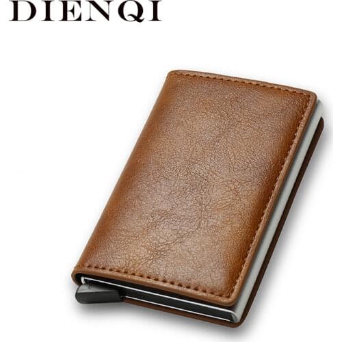 DIENQI Top Quality Wallets Men Money Bag Mini Purse Male Vintage Brown Leather Rfid Card Holder Wallet Small Smart Wallet Pocket