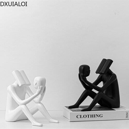 DXUIALOI Modern and Simple Sitting Posture Character Reading Book Sculpture Resin Crafts Office Living Room Desktop Decoration