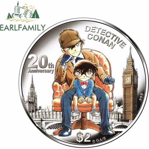EARLFAMILY 13cm x 13cm for Detective Conan 20th Coin Creative Car Sticker 3D Funny Anime Waterproof Scratch-proof Trunk Decal