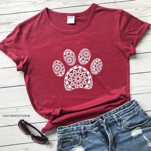 Aesthetic Boho Dog Paw T-Shirt Cute Women Mandala Cat Paw Tops Tees Summer Graphic Fur Mama Gift Tshirt Camiseta COTTON Fabric