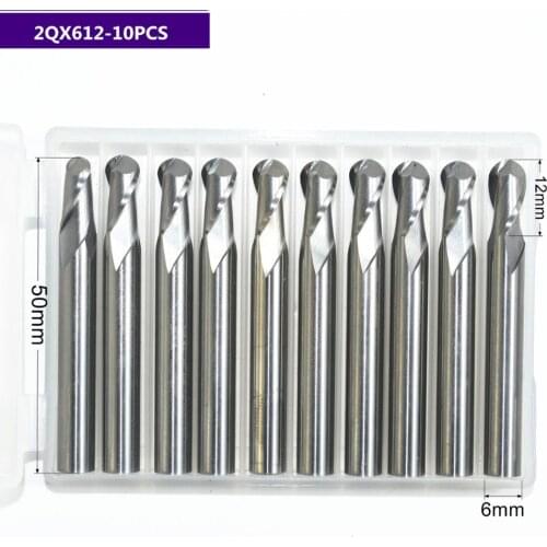 6mm*12mm,10pcs,Free shipping 2 Flutes Ball Head End Mill,CNC milling Cutter,Solid carbide Woodworking relief Bit,wood Cutter