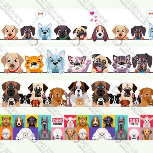 16-75MM Creative Dog Printed Grosgrain&Satin Ribbon DIY Handmade Materials Christmas Wedding Gift Wrap Tape 50yards