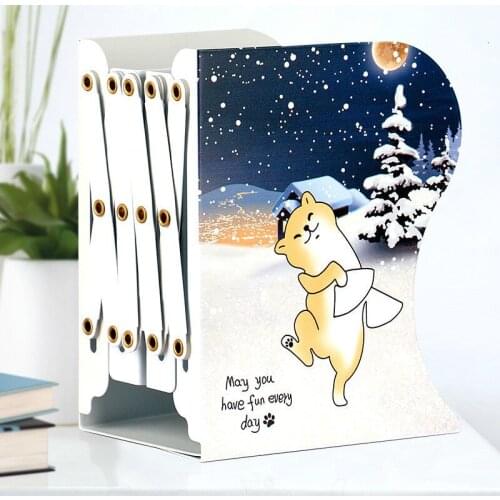 Creative Stationery Telescopic Book Stand Folding Book Shelves Cartoon Shiba Inu Dog Cat Deer Flamingo Printing Iron Bookshelves