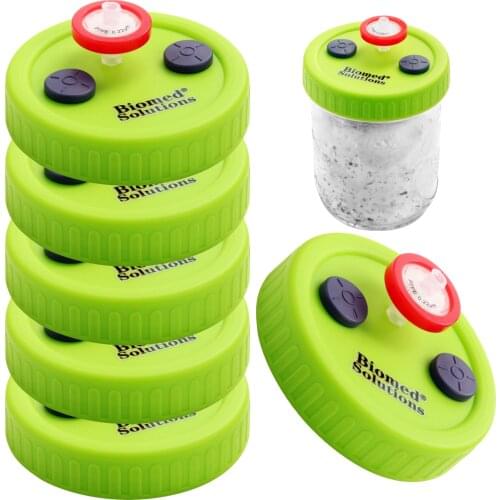 6pcs Liquid Culture Lids - Autoclavable WIDE Mouth Jar Lids with Heavy Duty Injection Port for Mushroom Cultivation