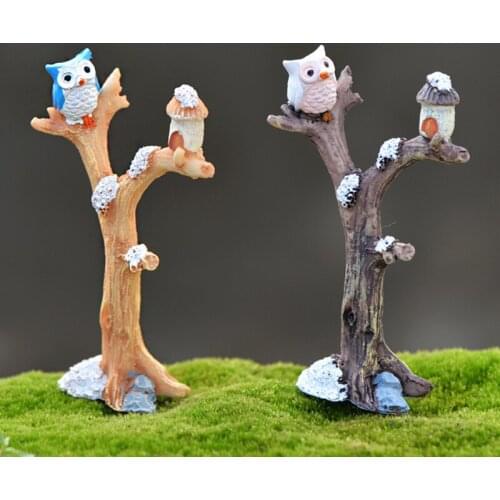 Mini Tree Branches Resin Miniatures Owl Fairy Garden House Kit Dolls Christmas Ornaments Baby Toys
