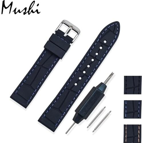 MS Silicone Watchband Black Diver Watch Band Rubber Watch Strap with Brushed Stainless Steel Buckle Clasp 20mm 22mm Watch Strap