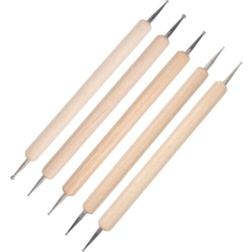 UsiDaer Nail Art Brush Dotting Paint Set Poly Kit Gel DIY Flower Drawing Silver With Wooden Handle Manicure Nail Art Polis