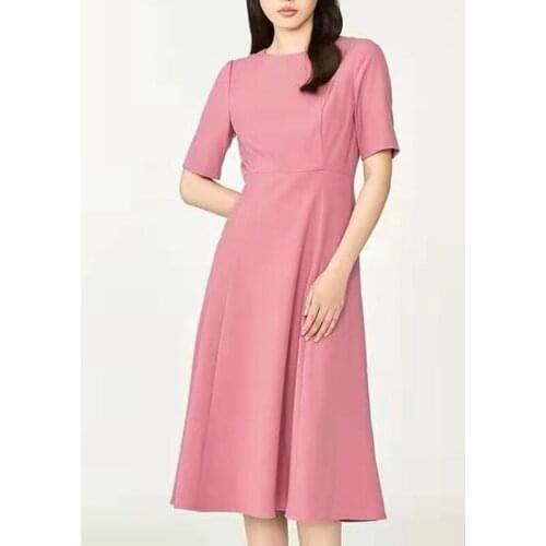 2021 Early Autumn New British Style High Waist Slim Temperament A-line Pink Dress