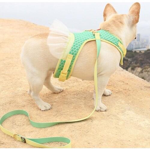 New Pets Supplies French Bulldog Belt Long Dog Leash Chest Straps Fish-tail Dress Vest Harness Breastplate for Small Medium Dogs
