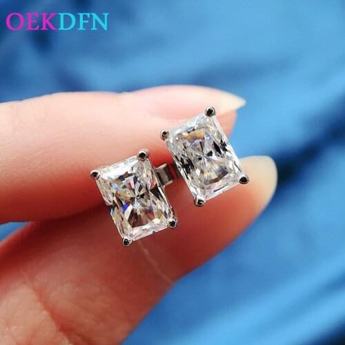 OEKDFN 100% 925 Sterling Silver Stud Earrings Princess Cut Created Moissanite Gemstone Wedding Ear Studs/Earrings Fine Jewelry