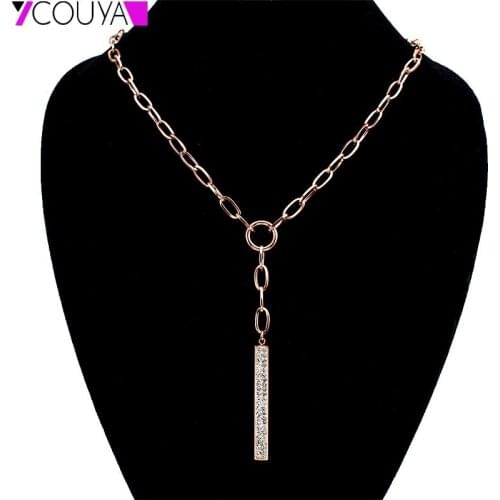 Oval Link Chain Necklace for Women Cubic Zirconia Stone Rectangular Pendant Necklace Rose Gold Color Friendship Pendant Necklace