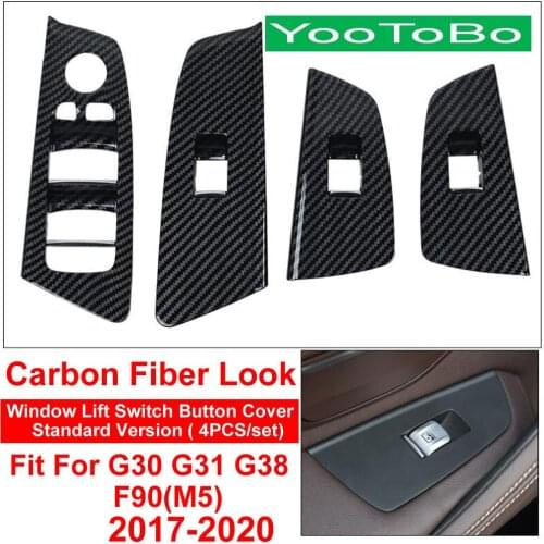 Car Carbon Fiber Look Interior Window Lift Switch Button Cover Panel Trim For BMW 5-series G30 G31 G38 M5 F90 525 528 530 540 Li