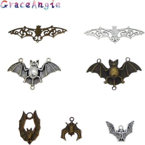GraceAngie 7pcs/pack Mixed Zinc Alloy Ancient Cyan Jewelry Accessories Bat Style Bats Animal Charms for Pendant Necklace DIY
