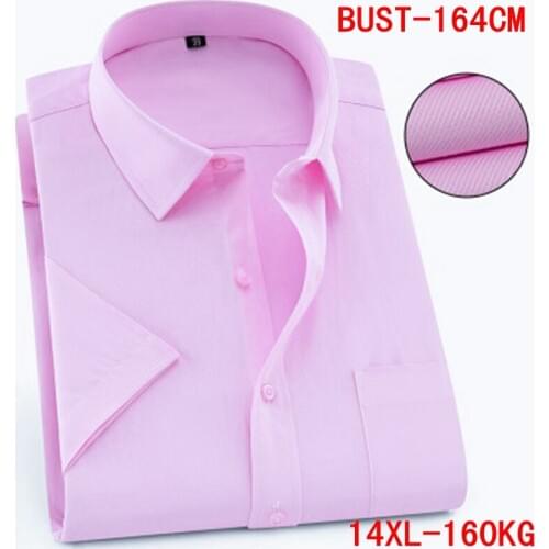 Mens Short Sleeve Large Shirt Large Size 10XL 11XL 12XL 13XL 14XL Business Office Comfortable Summer Lapel Pink Shirt 8XL 9XL