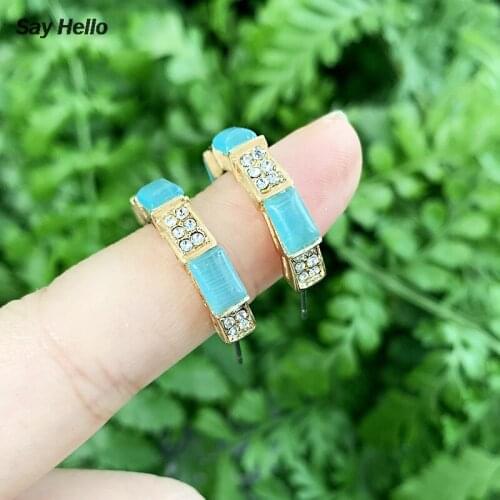 SAY HELLO Opal Inlaid Huggies Small Hoop Earrings Elegant Boho Crystals Wide Square Minimal Charming Earrings Femme Brinco K6136