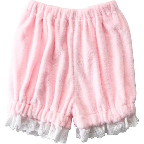 Japanese Lace Coral Velvet Warm Pumpkin Shorts Kawaii Soft Sister Pink Shorts Students Harajuku Autumn Winter Cute Shorts