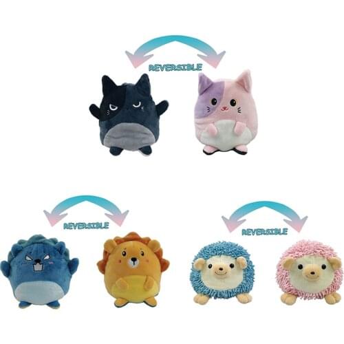 Cute Reversible Cat Plush Toy Creative Soft Animal Double-sided Flip Plush Cat Toy Family Children Animal Lion Stuffed Toy Gift
