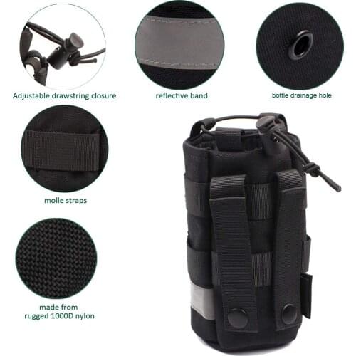 TTGTACTICAL Drawstring Water Bottle Pouch, Tactical Molle Water Bottle Holder with Reflective Strip
