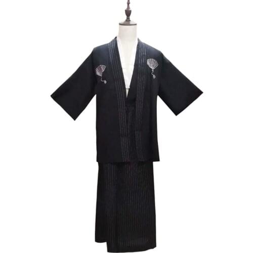 Japanese Traditional Mens Formal Wear Kimono Home Yukata Robe Cosply Samurai Photo Photo Stage Costume
