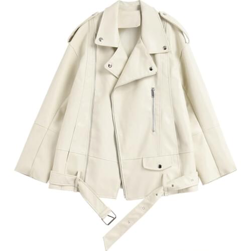 5 Color Washed Faux PU Leather Jacket Women With Belt Autumn 2021 Casacos Feminino Loose Casual Leather Motorcycle Biker Jackets