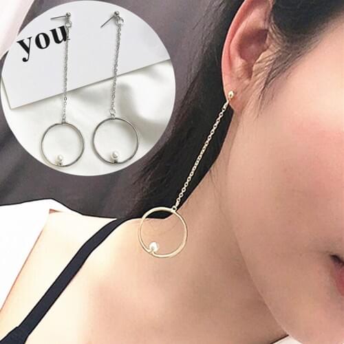 2020 fashion Long Tassel Earrings for Women Simple Geometry Round Imitation Pearl Earrings Female Jewelry Brincos Gift Wholesale