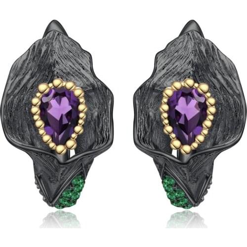 Natural Amethyst Earrings 925 Silver Italian style handmade jewelry handmade earrings womens Retro craftsmanship