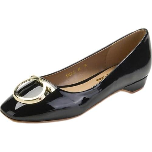 2021 New Womens Shoes Flats Patent Leather Shallow Mouth Square Toe Casual Ballet Dancing Office Ladies Shoes Thick Heels Pumps