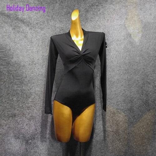 Long Sleeve V Neck Women Latin Dance Bodysuit Latin Dancing Tops Practise Tango Chacha Dancing Performamnce LP437