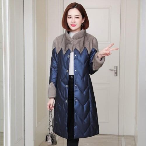 90% White Duck Down Womens Winter Down Jackets Mink Fur Collar Coat Female Real Sheepskin Leather Jacket Women Ropa Zjt2142