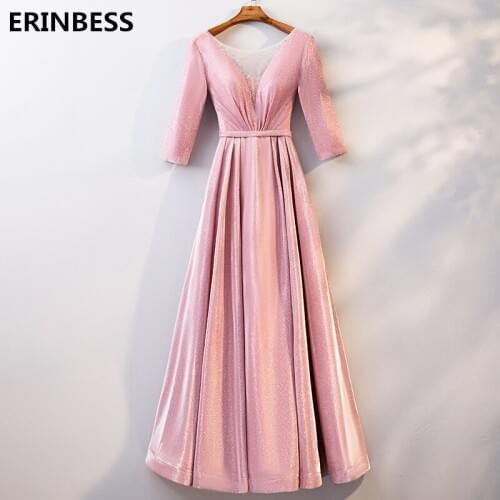 Vestido De Festa Longo Evening Dresses Long Dress Pink Evening Dress Long Sleeve Vestidos Robe De Soiree A-line Party Dress 2020