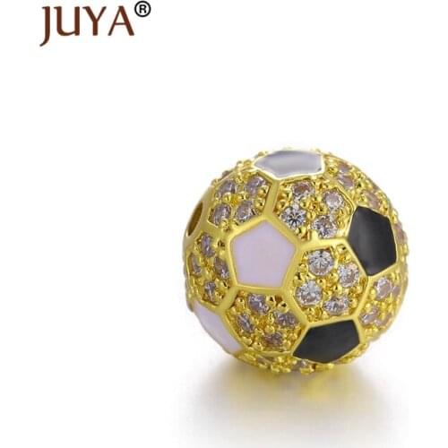 Gold rose gold black copper zircon football shape 10mm round beads for jewelry making bracelet spacer beads 3 Pcs / lot