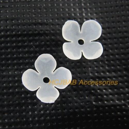 200Pcs White Acrylic Plastic Clover Flower Spacer Beads End Caps Charms 10mm