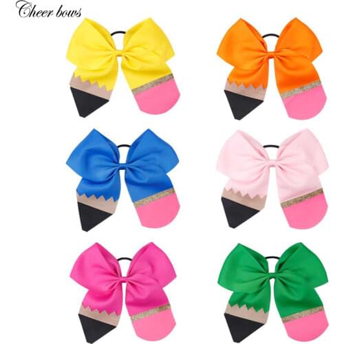 7 Inch Solid Ribbon Pencil Hair Bow For Girls Students Handmade Back to School Glitter Knot Hair Bands Kids Hair Accessories
