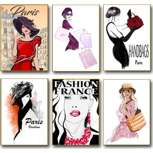 Abstract Woman Shopping Paris Canvas Painting Wall Art Posters Prints Wall Pictures for Living Room Home Wall Cuadros Decor