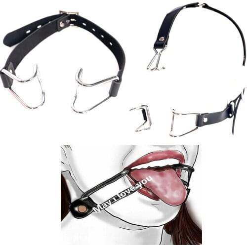 BDSM Slave Nose Hook Oral Fixation Fetish Open Mouth Bite Gag with Nose Clip Sex Toys of Leather Head Bondage Harness Strap