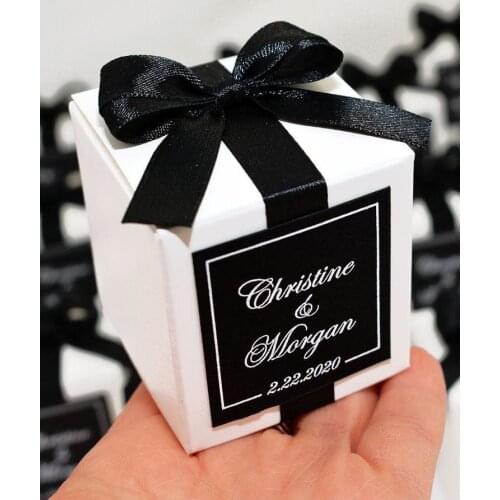 Custom white candy box Christening Baptism Baby birthday party chocolate packaging wedding favor boxes with ribbon 50pcs lot