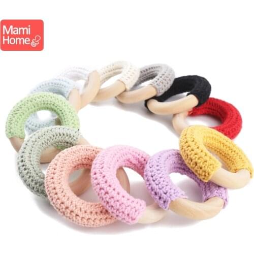 5pc 50mm Wooden Ring Crochet Baby Teether Colorful Teething DIY Rattle Wood Circles Baby Bites Rings Nurse Gift ChildrenS Goods
