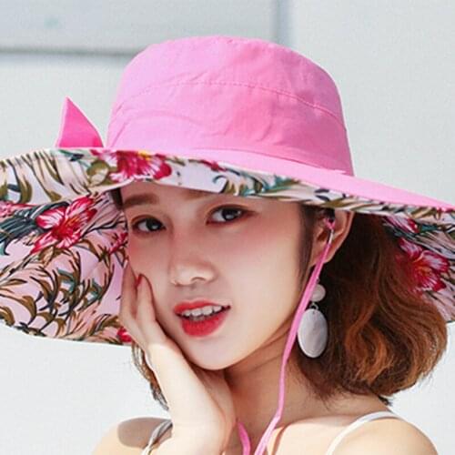 Reversible Summer Hat For Women Super Large Brim Beach Cap Sun Hat Female England Style Girls Bow Fedora Hat HSJ88
